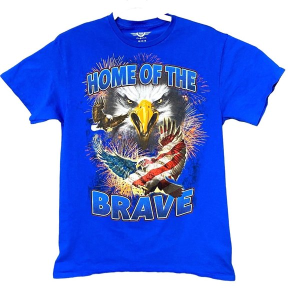 Mad Engine Home Of The Brave‎ Adult TShirt Size Medium USA Patriotic Eagle Flag - Picture 1 of 10
